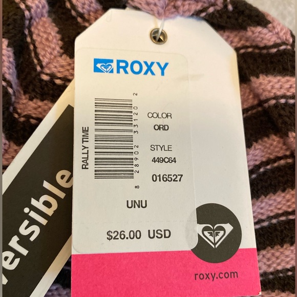 Roxy reversible striped beanie, light purple and dark brown stripe, NWT - Picture 9 of 11